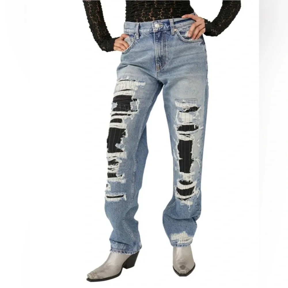 Free People We The Free Mccoy destroyed boyfriend jeans in blue - Size 27 - Picture 3 of 4